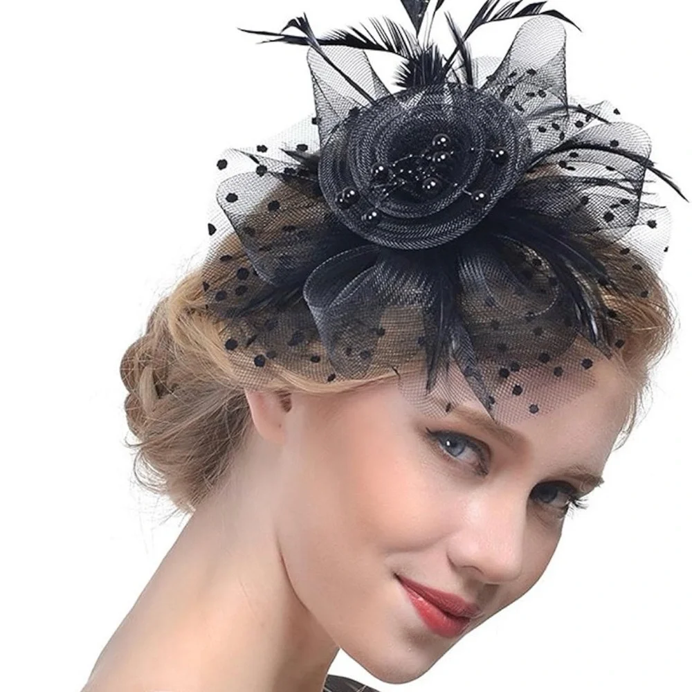 Black Feathered Fascinator Headpiece - Elegant Women’s Hair Accessory - Picture 1 of 5